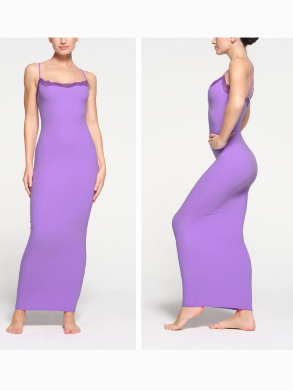 SKIMS new XXS violet Lace-Trim stretchy contour shaping Maxi Dress